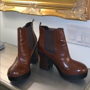 H&M brown heeled leather booties size 9